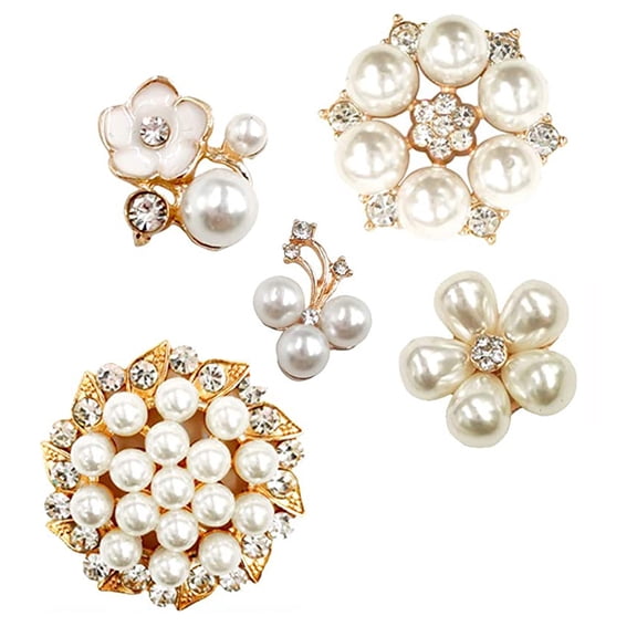 Slccxzc Pearl Buttons 50pcs Assorted Rhinestone Flat Back Buttons Crystal Floral Embellishments Beads for DIY Jewelry Craft