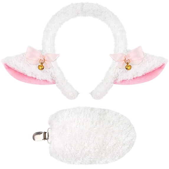 Slccxzc Plush Sheep Ears Shape Headband and Tail Set Animal Theme Party Accessory Adults