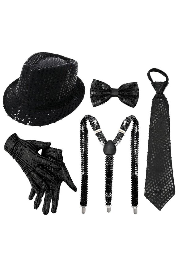 Polyester Sequin Disco Hat Set Adult Retro 70s Party Accessory Kit