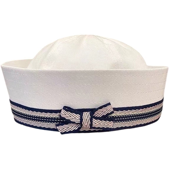 Slccxzc Polyester White Sailor Navy Yacht Captain Hat with Sweet Bow for Women, 1 Piece