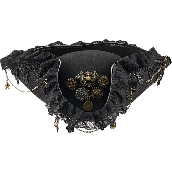 Slccxzc Wool Renaissance Pirate Hat with Lace Brim for Party, 1 Piece