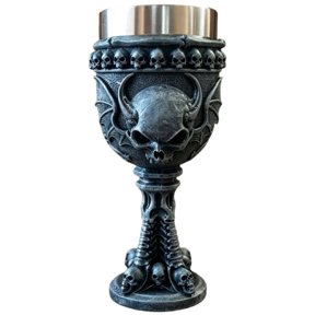 Slccxzc Resin Stainless Steel Gothic Skull Goblet with Bat Wing 3D Relief Devil Style Cup Bar Decor 1-Piece