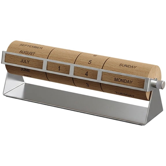 Slccxzc Rotary Wooden Perpetual Desk Calendar, Month Date Week Display for Home Office Decor