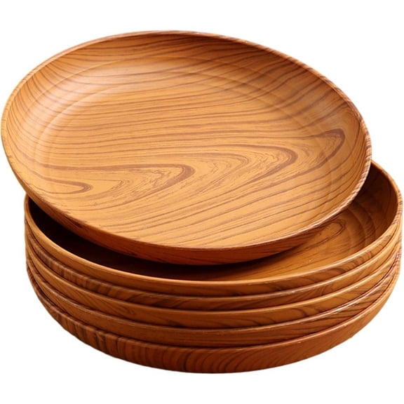 Slccxzc Round Food Serving Tray 6Pcs Japanese Style Tea Tray Wood Grain Charcuterie Board Cheese Platter Multipurpose Plate For Home