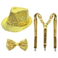 thumbnail image 1 of Slccxzc Sequin Fedora Hat Set with Suspenders & Bow Tie, Sparkly Party Costume Accessories for Men Women, 1 of 7