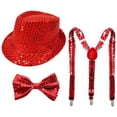 thumbnail image 1 of Slccxzc Sequin Fedora Hat Set with Suspenders & Bow Tie, Sparkly Party Costume Accessories for Men Women, 1 of 7
