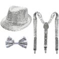 thumbnail image 1 of Slccxzc Sequin Fedora Hat Set with Suspenders & Bow Tie, Sparkly Party Costume Accessories for Men Women, 1 of 7