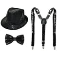 thumbnail image 1 of Slccxzc Sequin Fedora Hat Set with Suspenders & Bow Tie, Sparkly Party Costume Accessories for Men Women, 1 of 7