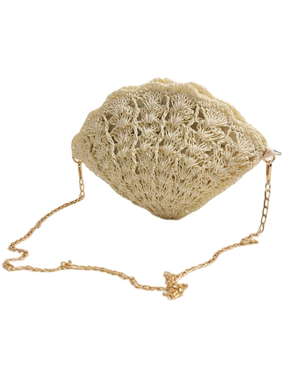 Shell Straw Crossbody Bag Straw Woven Bag Handbag, Beach Vacation Bag Shoulder Bag Seashells Straw Clutches Purse For Women