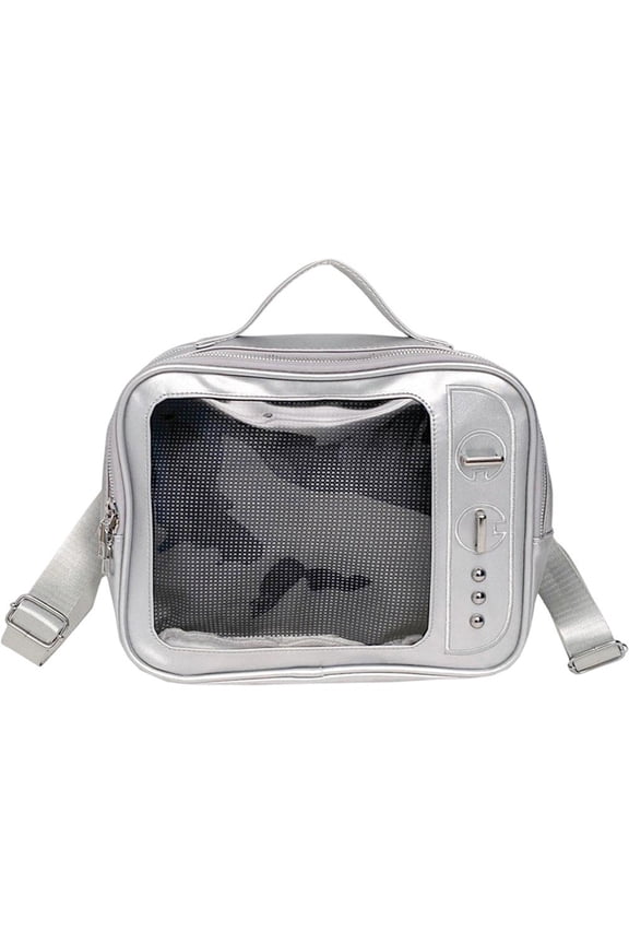 Silver TV Design Ita Bag PU Leather Pin Display Backpack Crossbody Shoulder Bag