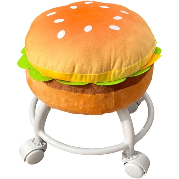 Slccxzc Small Hamburger Camping Chair with Rolling Stool ,Movable Silent Pulley Low Round Stool with Universal Caster Rolling Floor Stool Chair for Home