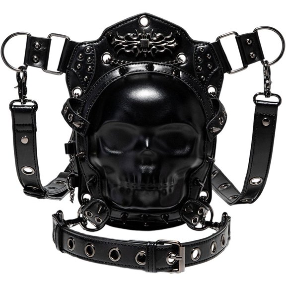Slccxzc Steampunk Style Leather Fanny Pack Gothic Crossbody Messenger Bags with Adjustable Straps for Outdoor Use