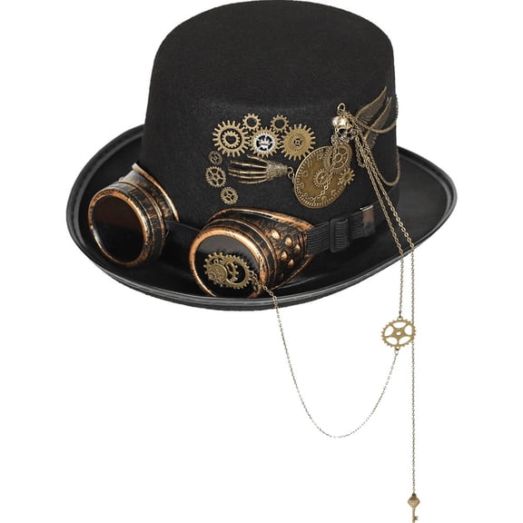 Slccxzc Steampunk Top Hat with Goggles Retro Gear Chain Halloween Hat