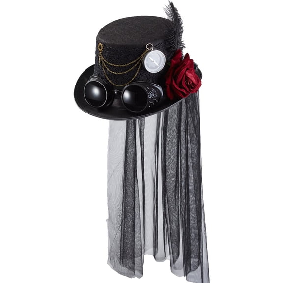Slccxzc Steampunk Top Hat with Goggles and Veil Victorian Gothic Hat