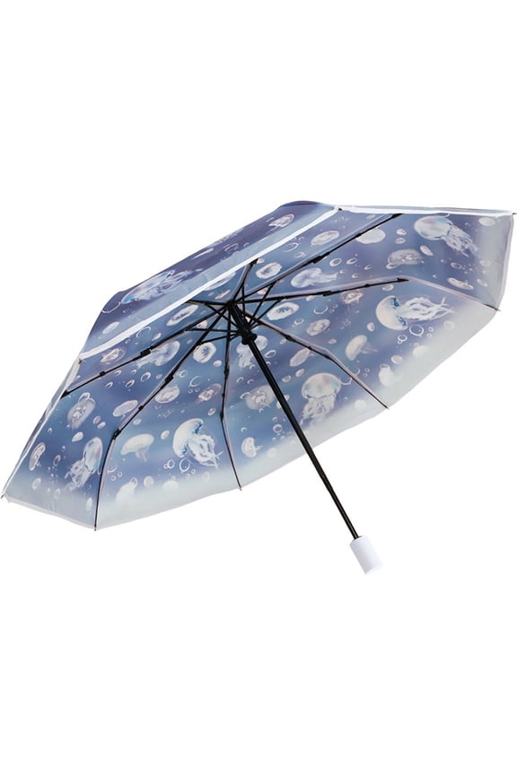 Transparent Folding Umbrella,Jellyfish Design Clear Umbrella Windproof & Waterproof Portable Travel Umbrella for Women Men