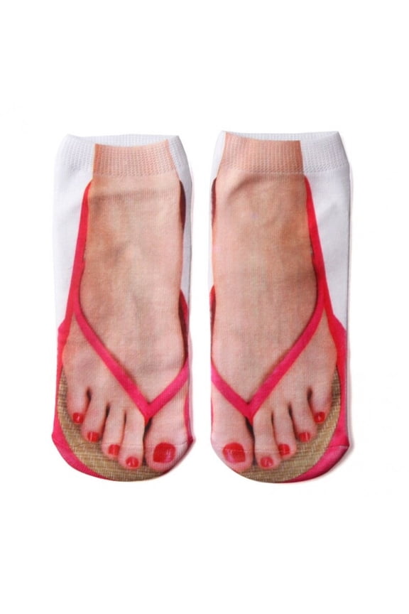 Unisex Personalized Cotton Low Cut Ankle Socks Funny 3D Flip-Flops Shoes Pork Skeleton Pattern Printed Creative Hosiery