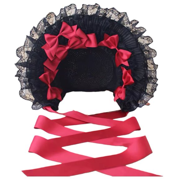 Slccxzc Victorian Lace Bonnet Hat Gothic Lolita Party Headwear