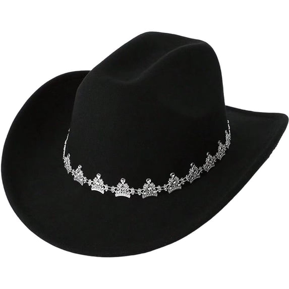 Slccxzc Vintage Western Cowboy Hat with Crown Decoration, Wide Brim Country Concert Headwear