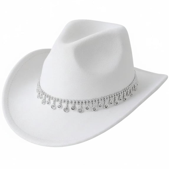 Slccxzc Vintage Western Cowboy Hat with Rhinestone Tassel, Wide Brim Country Concert Headwear