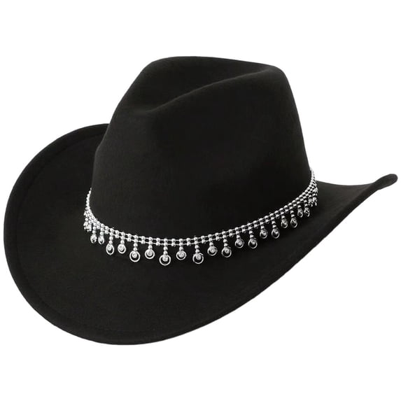 Slccxzc Vintage Western Cowboy Hat with Rhinestone Tassel, Wide Brim Country Concert Headwear