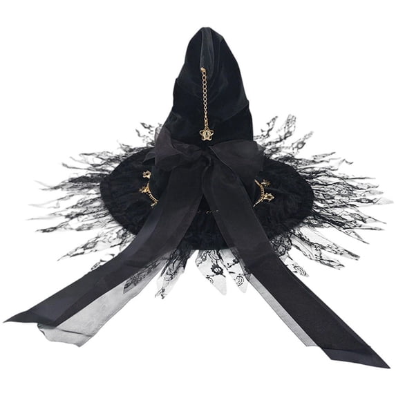 Slccxzc Witch Pointed Hats, Lace Bow Wizard Hat, Wide Brim Pointed Cap for Women Princess Lolita Witch Headwear Halloween Party Hat