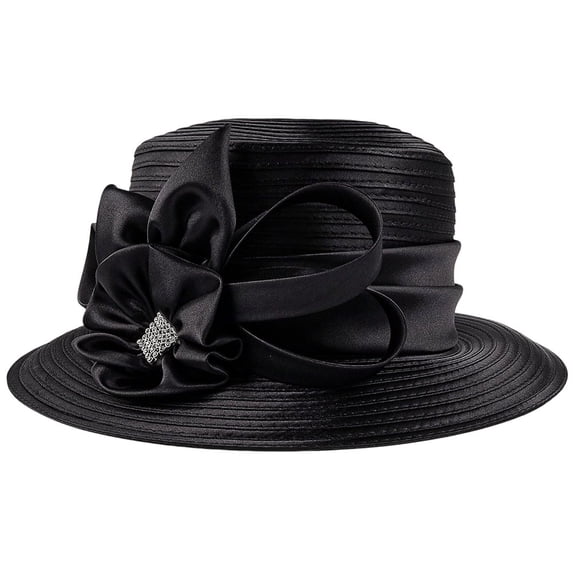 Slccxzc Women Party Church Derby Hat, Satin Cloth Flower Church Hat Female Banquet Fascinator Wedding Formal Hats for Evening Party Prom