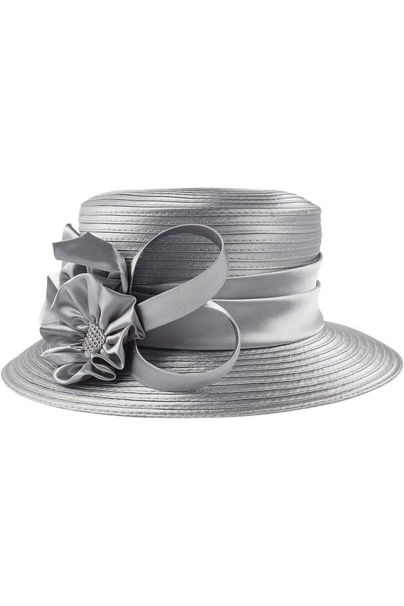Women Party Church Derby Hat, Satin Cloth Flower Church Hat Female Banquet Fascinator Wedding Formal Hats for Evening Party Prom