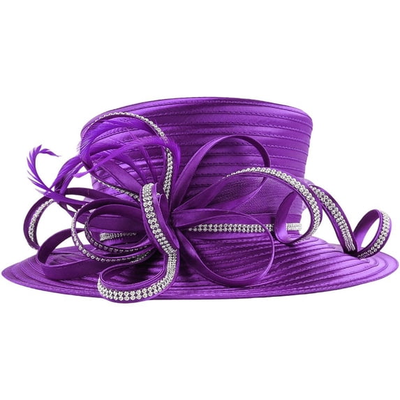 Slccxzc Women Wide Brim Hat, Satin Cloth Rhinestone Church Hat, Elegant Wedding Photography Hat Female Banquet Fascinator Formal Hat Tea Party Hat