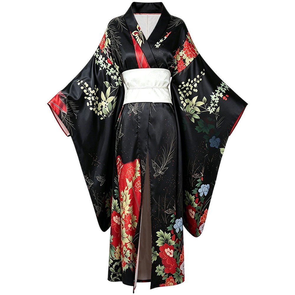 Slccxzc Women's Kimono Yukata Robe with Obi Belt, Floral Print Party ...