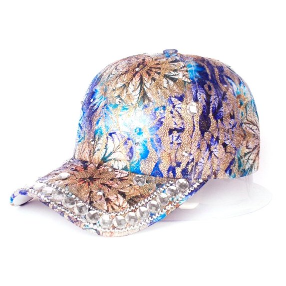 Slccxzc Women's Rhinestone Pearl Baseball Cap Colored Back Buckle Cool Star Cap Carnival Reflective Visor
