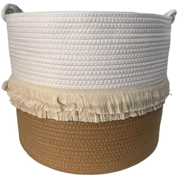 Slccxzc Woven Tassel Storage Basket Cotton Rope Storage Basket Desktop Storage Organizer Bin Miscellaneous Storage Basket for Home