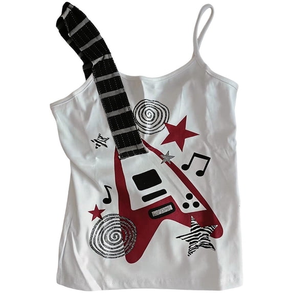 Slccxzc Y2K Punk Guitar Print Halter Camisole, Retro Street Slim Vest for Women