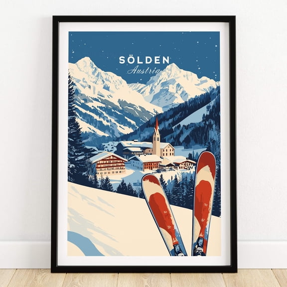 Slden Ski Wall Art Print Austria Winter Sports Poster Ski Lodge Decor Mountain Ski Resort
