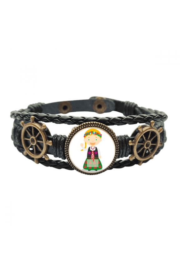 Sle Blond Poland Cartoon Leather Braided Ocean Bracelet Wristband