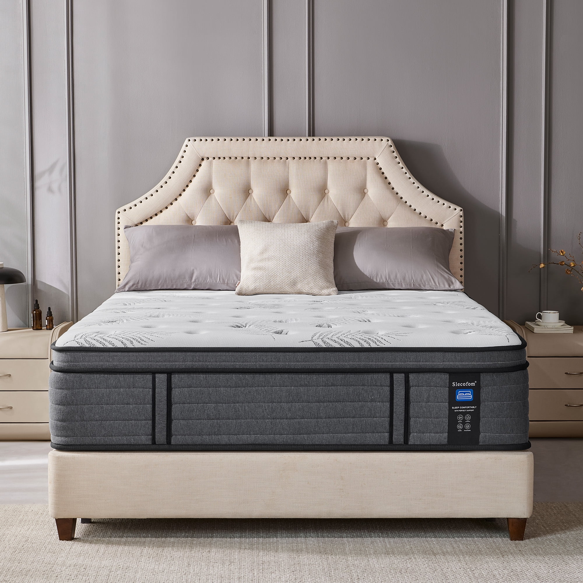 Slecofom 14 inch Firm Gel Memory Foam Hybrid Mattress for Adults Teenagers Queen