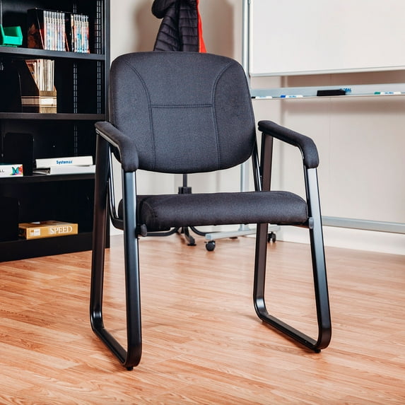 Sled Base Reception Chair, Fabric Upholstery, Black