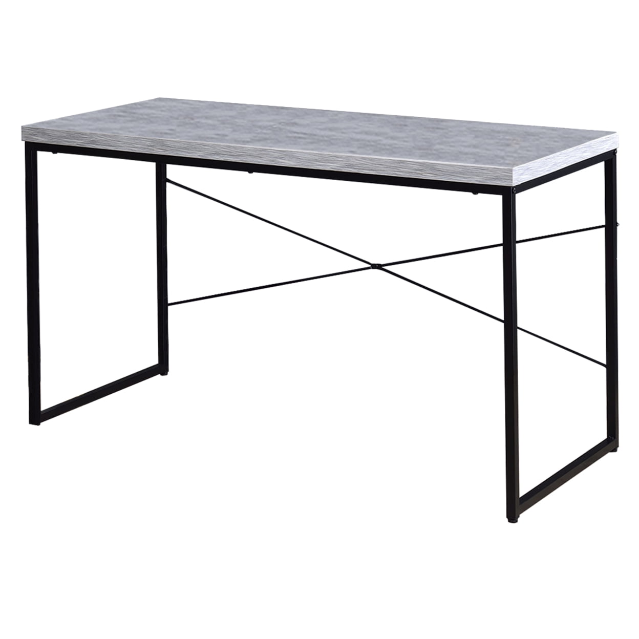 Tabletop Backside Sled Base Rectangular Table with X shape Back and Wood Top, White and ...