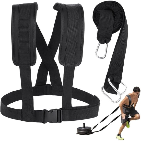 Sled Harness for Exercise, Physical Football Running Resistance Training Rope Kit Tire Pulling Harness Fitness Exercise Workout Assistance Equipment Trainer with Adjustable Padded Shoulder Strap