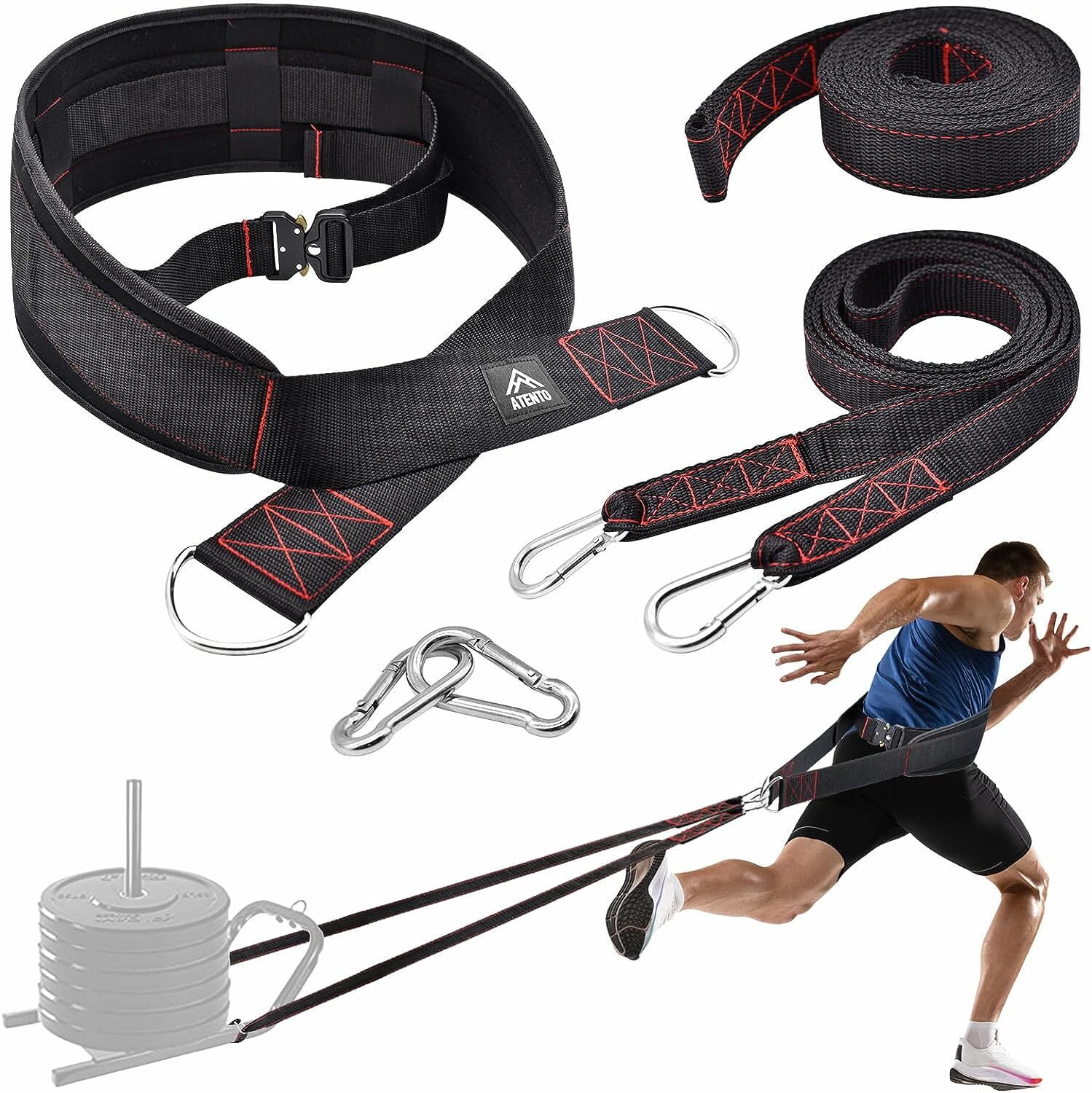 Sled Pull Belt Tire Drag Waist Harness with 2 Fitness Tow Pulling