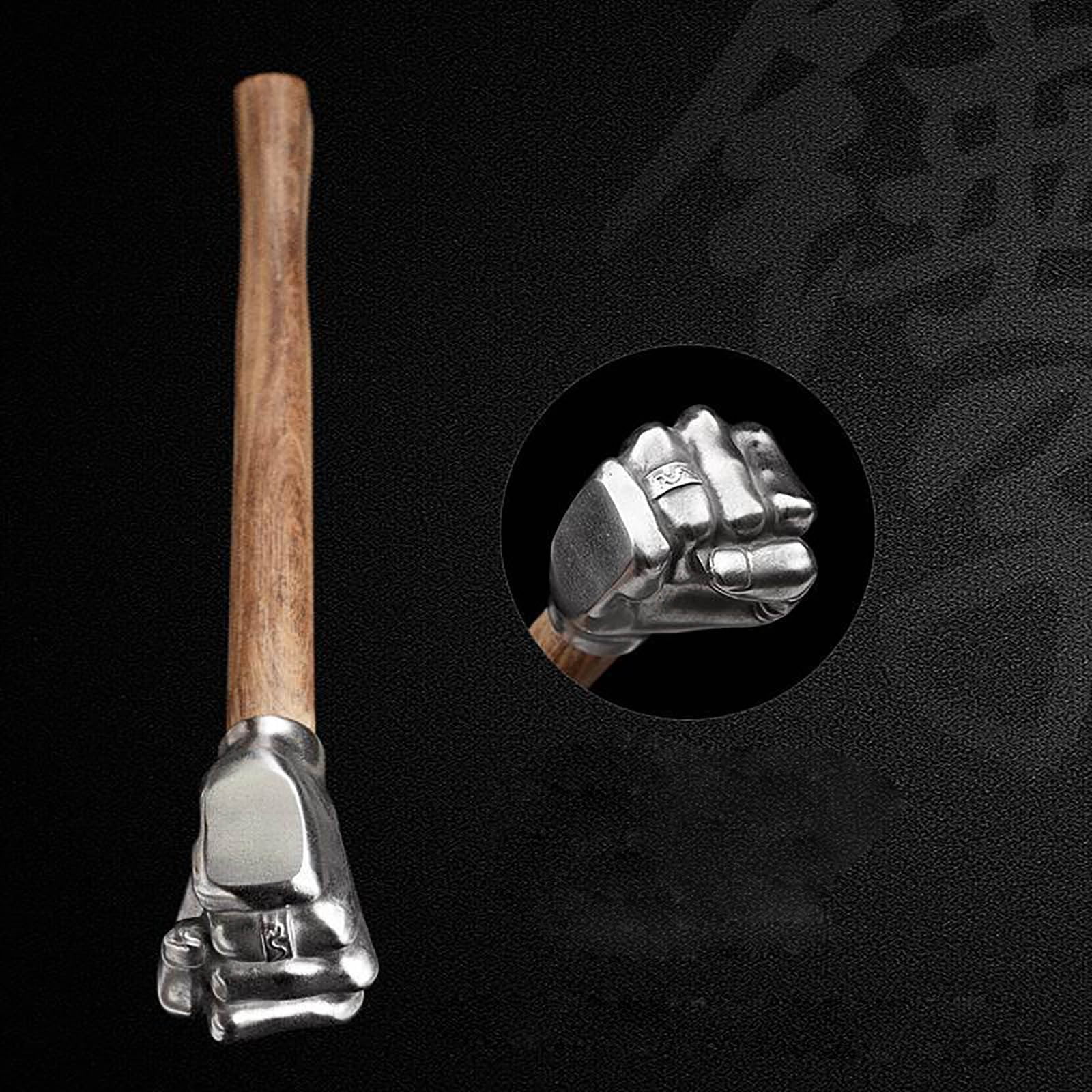 Sledge Hammer Fist Shape Stainless Steel Solid Hammer With Wooden Handle Heavy Duty Funny Hammer For Collection Camping Car Emergency Outdoor Use(Silver)