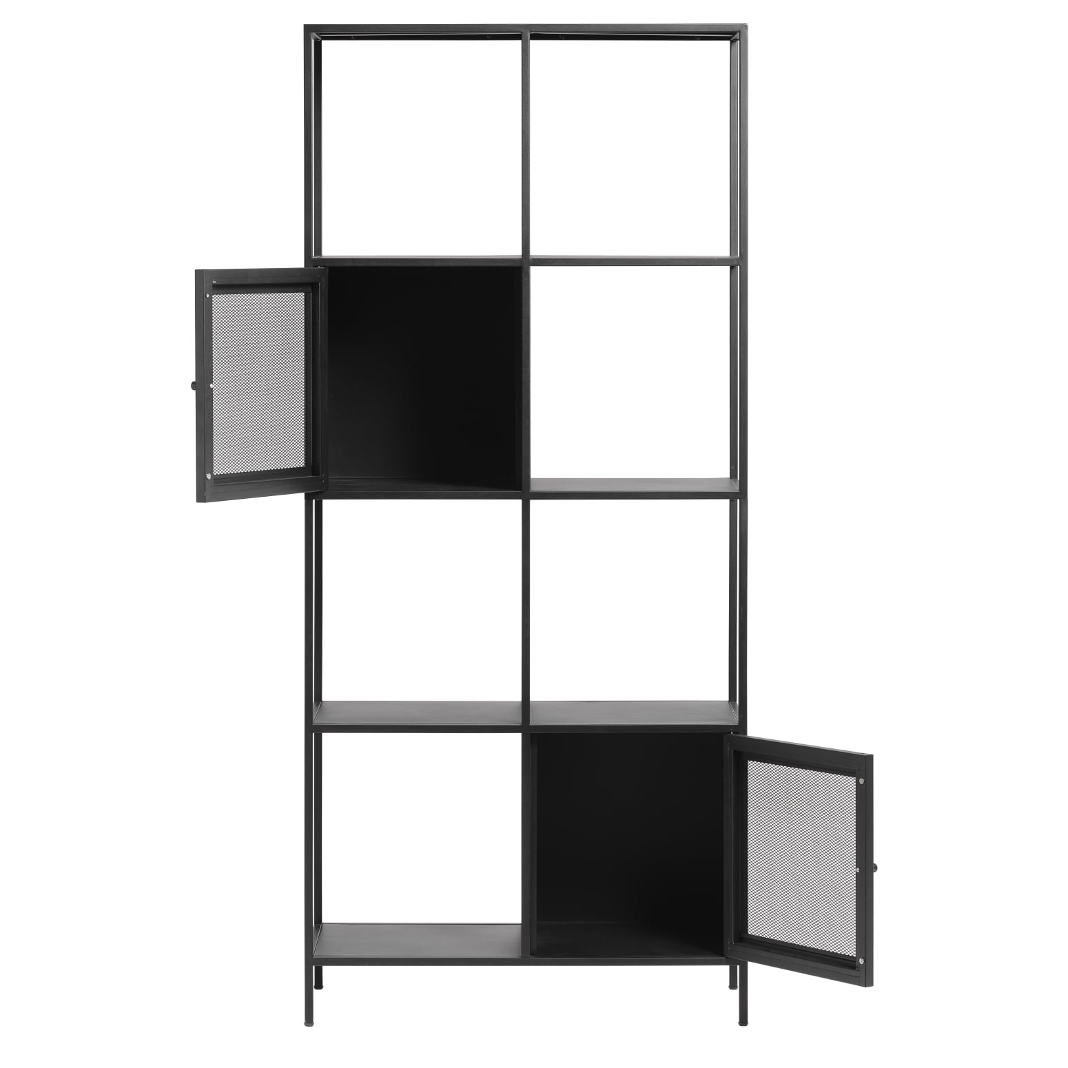 Sleek 2Door Metal Bookcase in Classic Black 70.7inch Tall Display