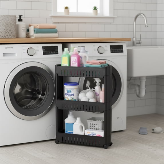 Sleek 3-Tier Multi-Functional Rolling Cart - Space-Saving Organizer - Ideal for Bathroom, Kitchen, & Laundry Storage
