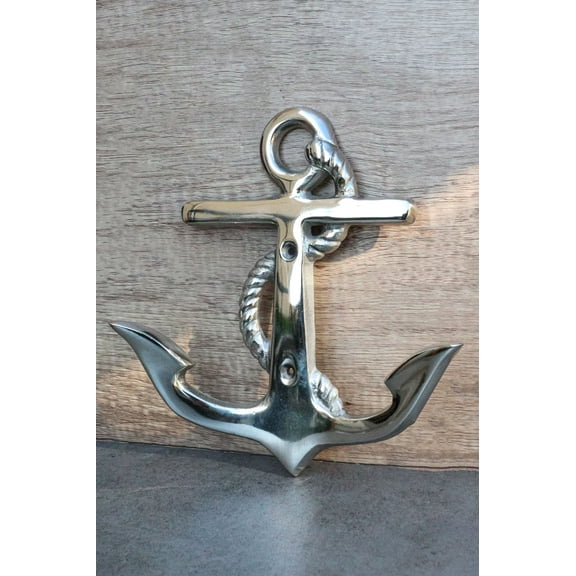 Sleek Aluminum Nautical Coastal Sea Sailor Ship Anchor 2-Peg Double Wall Hooks