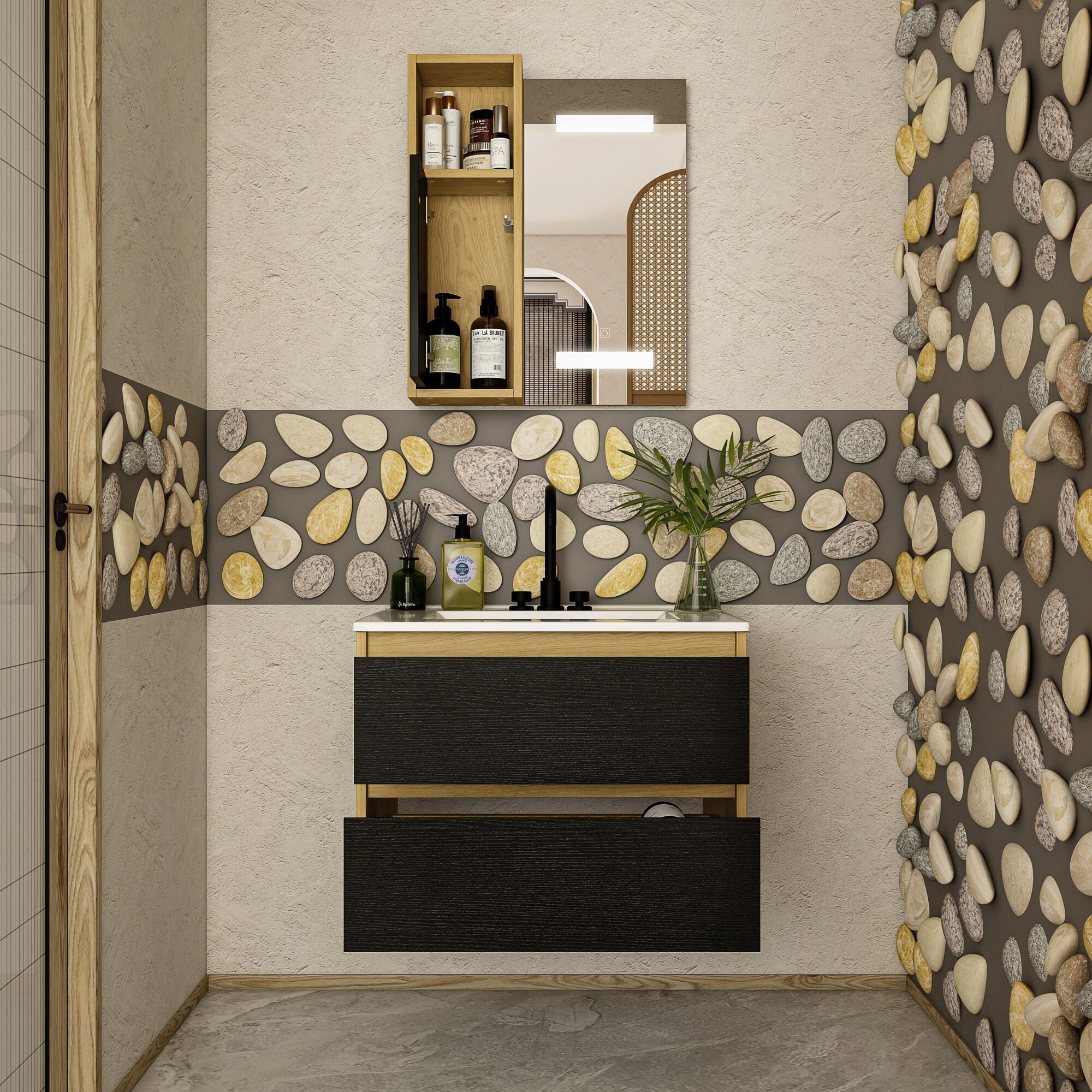 Sleek Bathroom Storage Duo Mirror and Vanity White Delight