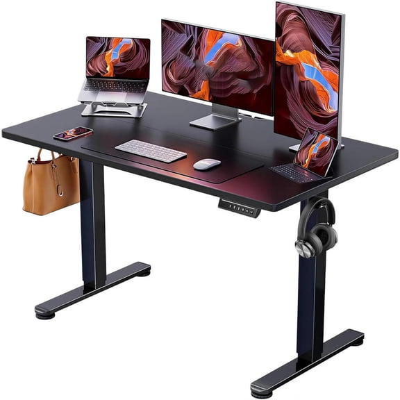 Sleek Black 48x24 Inch Space-Saving Workstation Laptop Stand Desk for Executive Writing Desktop Gaming Drafting Student Studying Work