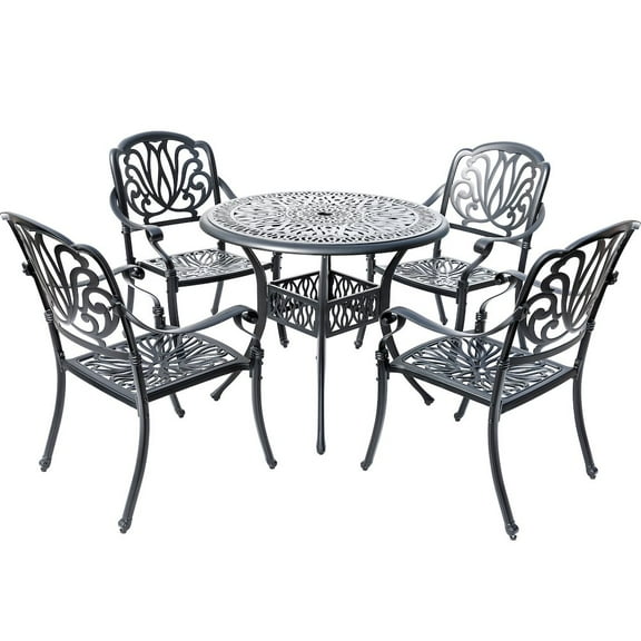 Hi-Line Gift Ltd. Sleek Black Bistro Bliss Collection- Elegant Cast Aluminium Patio Set