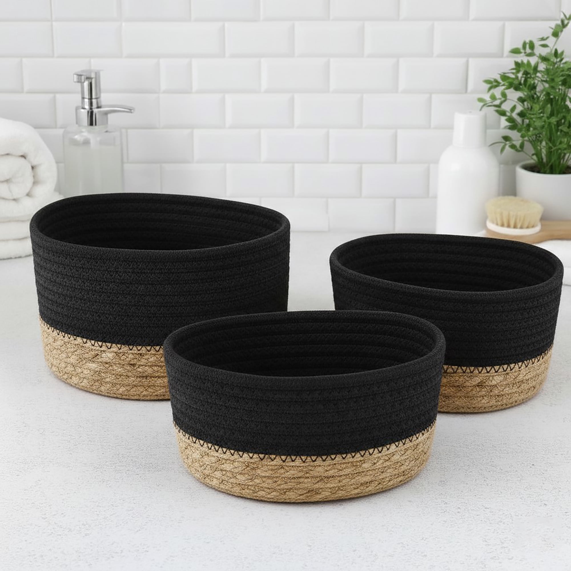 Evideco French Home Goods Stackable Cotton and Seagrass Storage Basket ...