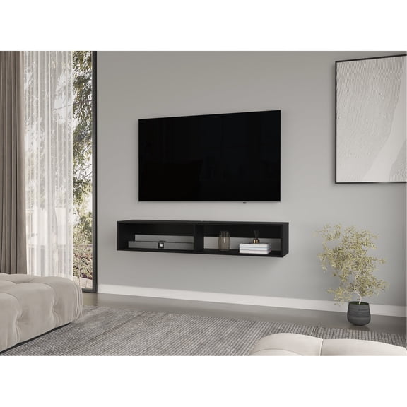 Sleek Black Engineered Wood | Living Room, Bedroom or Entertainment Space, Keep Media Area Organized
