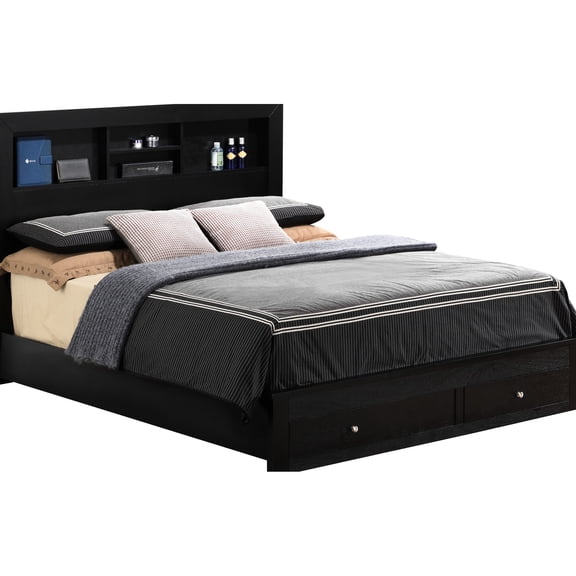 Sleek Black Full Bed With Detachable Storage - Construction And Flexible Space Practical Built-in Compartments For Utilization