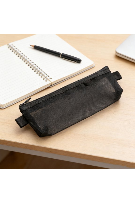 Sleek Black Mesh Pencil Pouch, See Through Zipper Bags for Hall and School Backpack Organizing, Portable Pencil Case with Clear Visibility for Invigilators Quick Check Storage